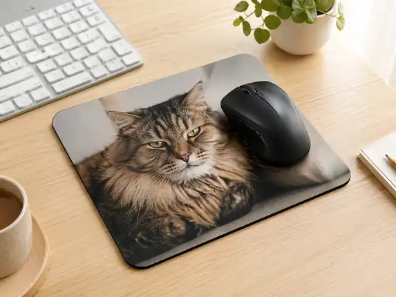 Lievelingshuisdier op gepersonaliseerde muismat geprint.