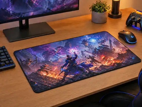 Grote bedrukte muismat speciaal voor online gaming.