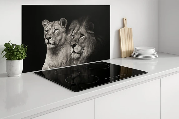 Haarscherp geprint keukenspatscherm op dibond, de aluminium toplaag is perfect afneembaar met een vochtige doek.