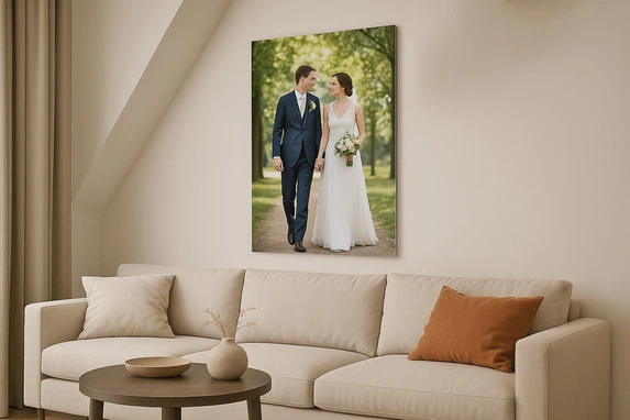 Trouwfoto verlijmd op aluminium.