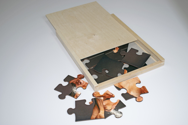 Houten puzzel geleverd met houten kistje